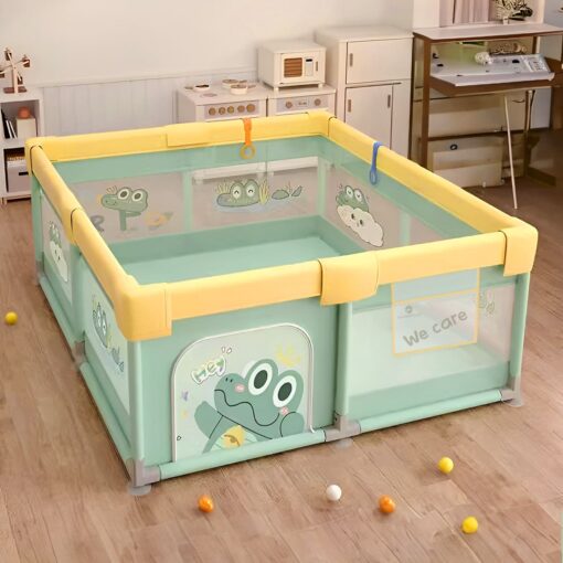 StarAndDaisy Foldable Play Yard for Babies, Portable Playpen for Kids with Crocodile Print - Green