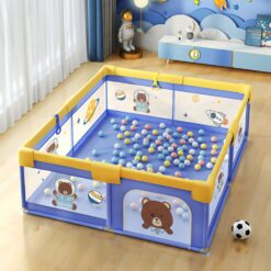 StarAndDaisy Portable Baby Playpen, Foldable Play Yard for Kids with Teddy Bear Print - Blue
