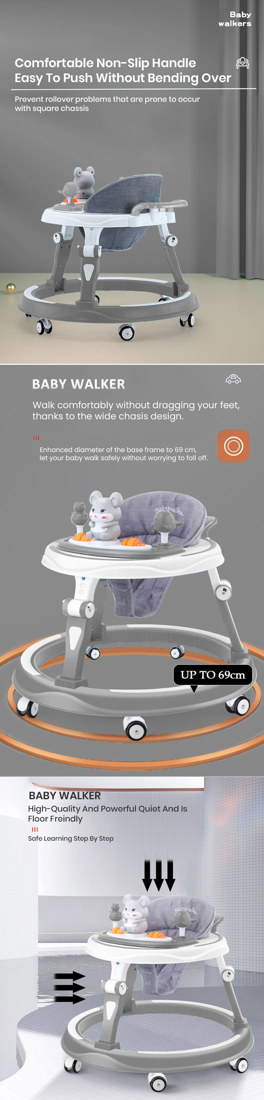 EIntelligent Baby Walker with Non Slip Handle