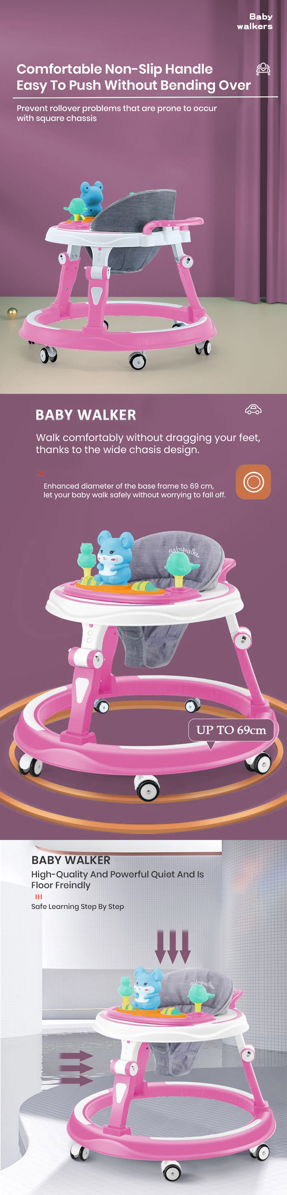 EIntelligent Baby Walker with Non Slip Handle
