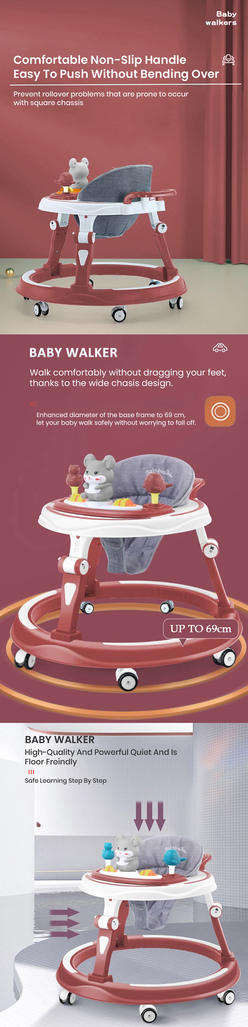 EIntelligent Baby Walker with Non Slip Handle