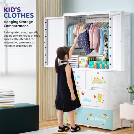 [Pre-Order] StarAndDaisy Kids Wardrobe / Storage Cabinet / Portable Almirah with Drawers & Convertible Design - Bubble Duck (H-156cm x W-70cm x D-38cm | 7025-E) [Delivery Starts on: 10/Oct/2024] - Image 7