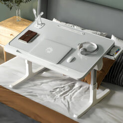 StarAndDaisy Multipurpose Laptop Table | Foldable Bed Table with USB Fan & Light | Study Table with Drawer & Book Holder (USB-Premium White)