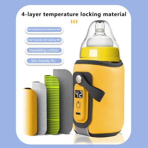StarAndDaisy Portable Bottle Warmer Cover With 5-speed Adjustment, Quick USB Charging Baby Feeding Bottle Warmer - Yellow - Image 4