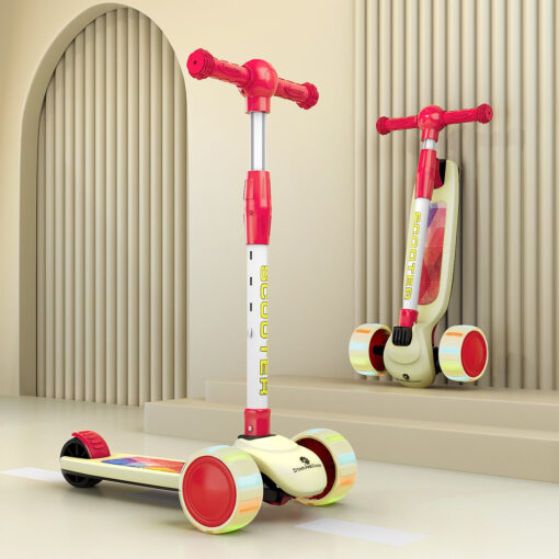 StarAndDaisy Zippy Kids Scooter with 4 Gear Height Adjustable One Step Folding, Children's Riders 3 Wheel Scooters - Red