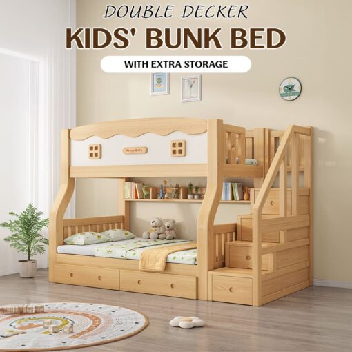 StarAndDaisy Double Decker Bunk Bed for Kids, Double Storey Bed for Children with Guardrail & Bookshelf(A9) - Image 10