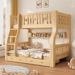 StarAndDaisy Premium Kids Bunk Bed without Ladder Storage, Double Decker Bed for Children with Bed Guardrail & Bookshelf (A1)