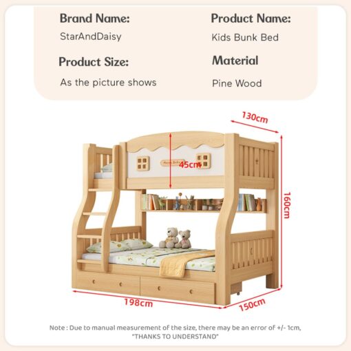 StarAndDaisy Luxury Bunk Bed for Kids without Ladder Cabinets, Double Decker Children's Bed with Bed Guardrail & Bookshelf (A9) - Image 10