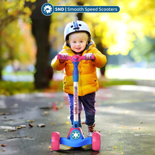 StarAndDaisy Glider Toddler Scooter for Kids -  Foldable 3 Wheel Kick Scooter with LED Lights &5 Adjustable Height - Blue Red - Image 3