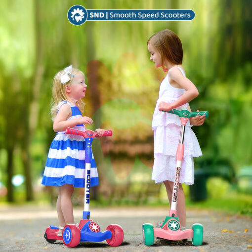 StarAndDaisy Glider Toddler Scooter for Kids -  Foldable 3 Wheel Kick Scooter with LED Lights &5 Adjustable Height - Blue Red - Image 4