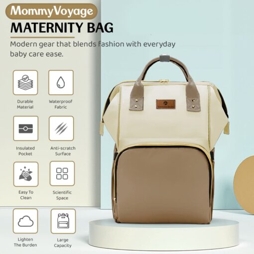 StarAndDaisy Premium Maternity Bag, Diaper Backpack with Various Sized Pockets & Extra Insulated Pocket - Brown - Image 2