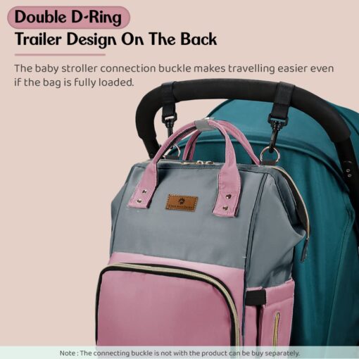 StarAndDaisy Diaper Bag for Moms & Babies, Waterproof Maternity Backpack for Travel with Spacious Compartments - Pink Grey - Image 8