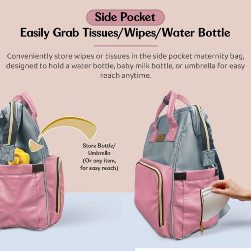 StarAndDaisy Diaper Bag for Moms & Babies, Waterproof Maternity Backpack for Travel with Spacious Compartments - Pink Grey - Image 9